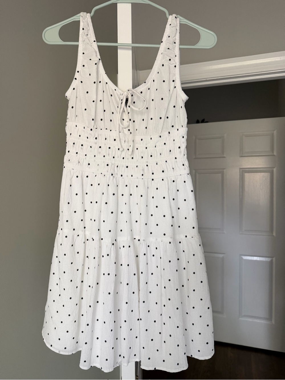 White Polka Dot Smocked Mini Dress